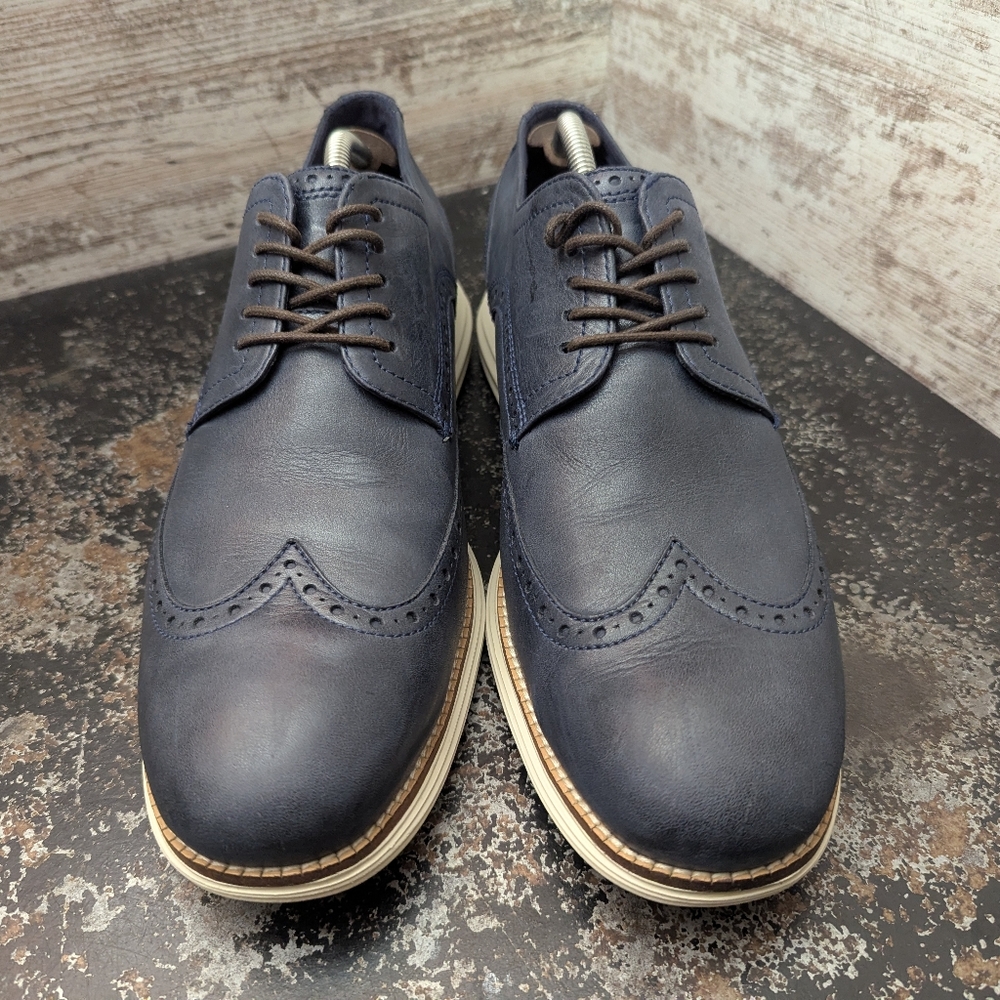 Mens Cole Haan Original Grand Wingtip Oxford Shoes Sz 11.5 Navy Blue C30563 - Picture 3 of 9